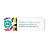 Modern Bright Flowers en Black Leaf Monogram Etiket (Voorkant)