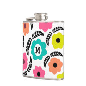 Modern Bright Flowers en Black Leaf Monogram Heupfles (Links)