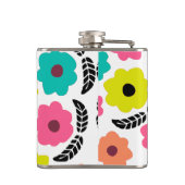 Modern Bright Flowers en Black Leaf Monogram Heupfles (Achterkant)