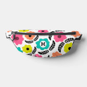 Modern Bright Flowers en Black Leaf Monogram Heuptasje (Liggend)
