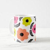 Modern Bright Flowers en Black Leaf Monogram Koffiemok (Voorkant links)