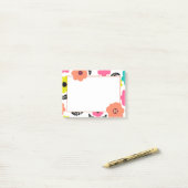Modern Bright Flowers en Black Leaf Monogram Post-it® Notes (Op bureau)