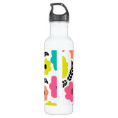 Modern Bright Flowers en Black Leaf Monogram Waterfles (Achterkant)