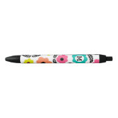Modern Bright Flowers en Black Leaf Monogram Zwarte Inkt Pen (Voorkant)