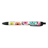 Modern Bright Flowers en Black Leaf Monogram Zwarte Inkt Pen (Bodem)