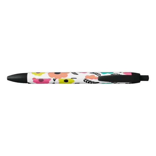 Modern Bright Flowers en Black Leaf Monogram Zwarte Inkt Pen (Achterkant)