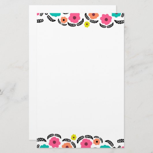 Modern Bright Flowers en zwart Leaf Briefpapier (Voorkant / Achterkant)