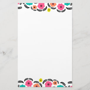 Modern Bright Flowers en zwart Leaf Briefpapier