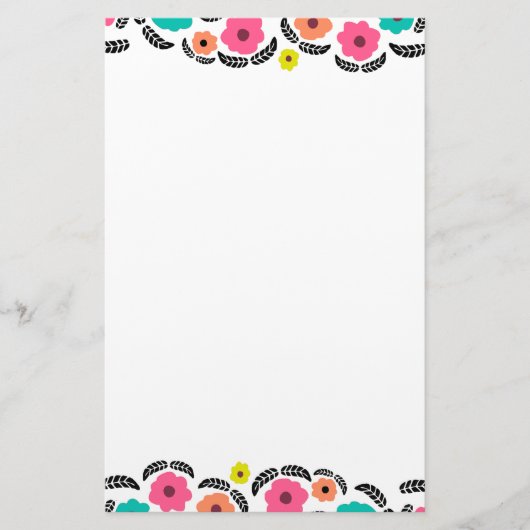 Modern Bright Flowers en zwart Leaf Briefpapier (Voorkant)