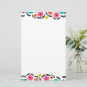Modern Bright Flowers en zwart Leaf Briefpapier (Staand voorkant)
