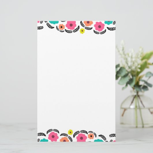 Modern Bright Flowers en zwart Leaf Briefpapier (Staand voorkant)