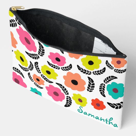 Modern Bright Flowers en zwart Leaf op maat Etui (Open)