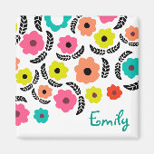 Modern Bright Flowers en zwart Leaf op maat Magneet (Voorkant)