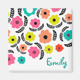 Modern Bright Flowers en zwart Leaf op maat Magneet