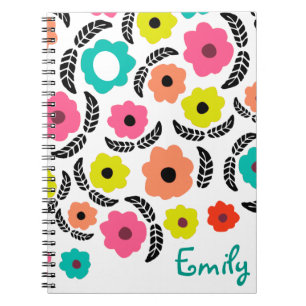 Modern Bright Flowers en zwart Leaf op maat Notitieboek
