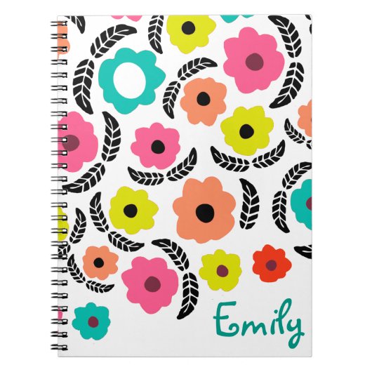 Modern Bright Flowers en zwart Leaf op maat Notitieboek (Voorkant)