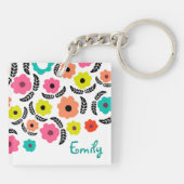 Modern Bright Flowers en zwart Leaf op maat Sleutelhanger (Achterkant)