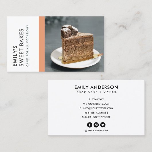 MODERN BRIGHT FUN BRIGHT PEACH BAKERY CHEF FOTO VISITEKAARTJE (Voorkant / Achterkant)