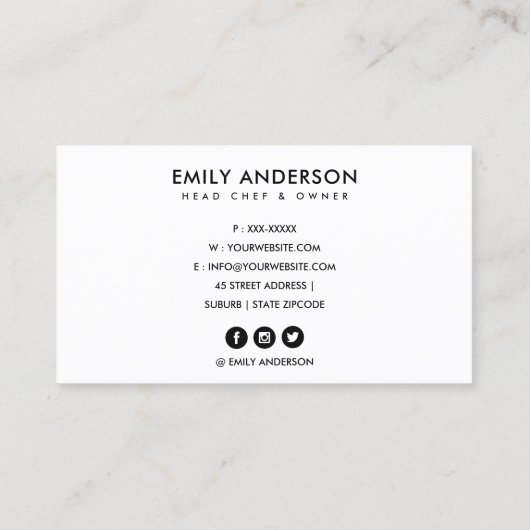 MODERN BRIGHT FUN BRIGHT PEACH BAKERY CHEF FOTO VISITEKAARTJE (Achterkant)