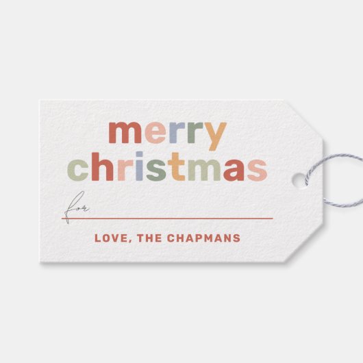 Modern Bright Fun & Kleurrijke Vrolijke Kerstmis Cadeaulabel (Voorkant (Horizontaal))