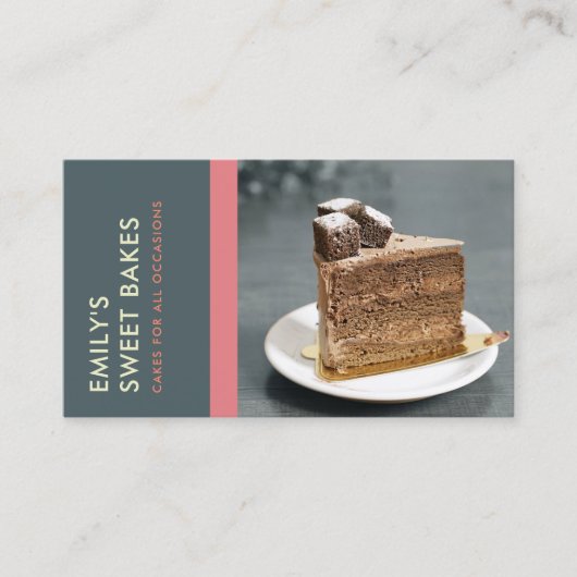 MODERN BRIGHT FUN PINK GRAY BLUE BAKERY CHEF FOTO VISITEKAARTJE (Voorkant)