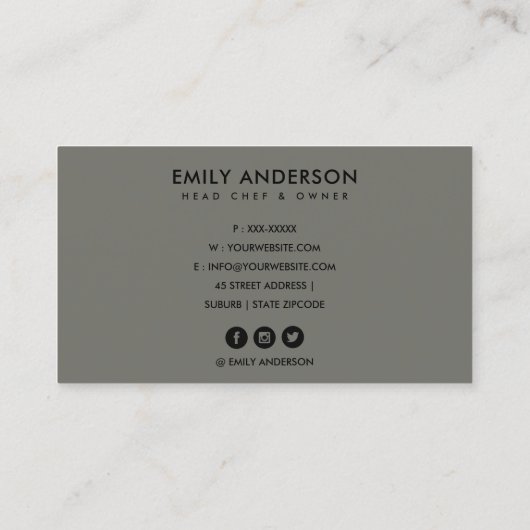 MODERN BRIGHT FUN RED GRAY BAKERY CHEF FOTO VISITEKAARTJE (Achterkant)