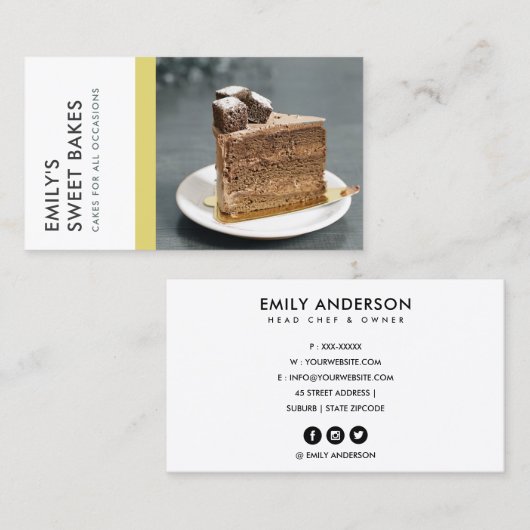 MODERN BRIGHT FUN YELLOW BAKERY CHEF FOTO VISITEKAARTJE (Voorkant / Achterkant)