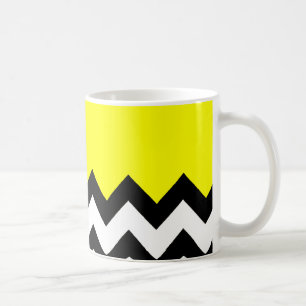 Modern Bright Geel met zwart en wit Chevron Koffiemok