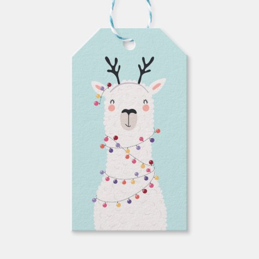 Modern Bright kleuren kerstmis Llama op maat Cadeaulabel (Voorkant)