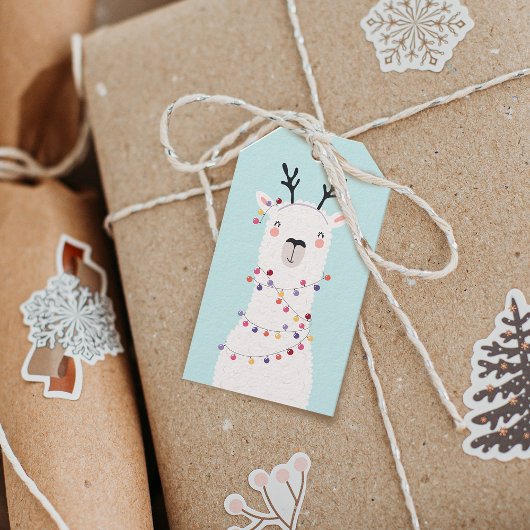 Modern Bright kleuren kerstmis Llama op maat Cadeaulabel