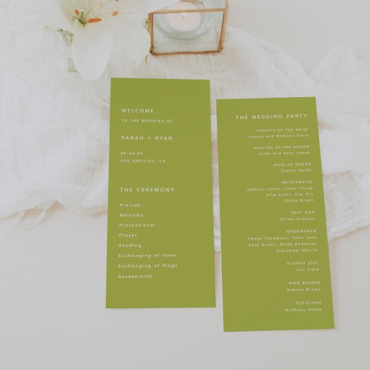 Modern Bright Lime Green Wedding Ceremony Programmakaart