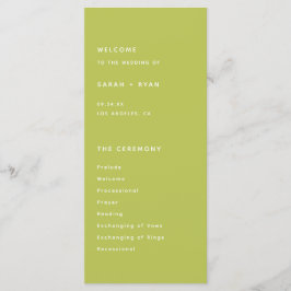 Modern Bright Lime Green Wedding Ceremony Programmakaart