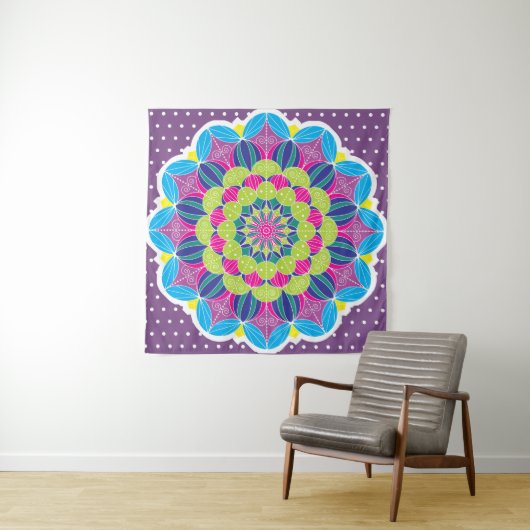 Modern Bright Neons Mandala en Stippen Wandkleed (In situ)