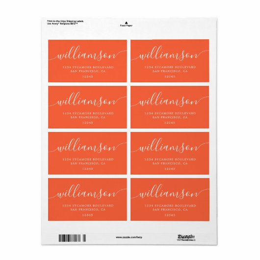 Modern Bright Oranje familie retouradres Etiket (Full Sheet)