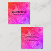 Modern Bright Peacock Feathers Vierkante Visitekaartje (Voorkant / Achterkant)