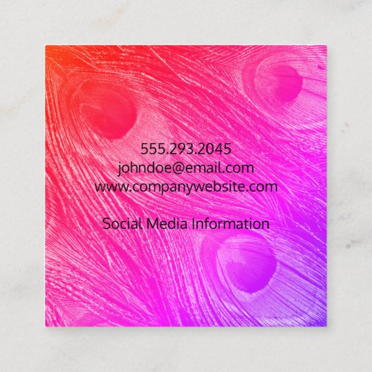 Modern Bright Peacock Feathers Vierkante Visitekaartje (Achterkant)