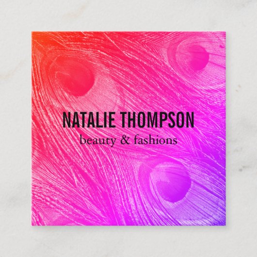 Modern Bright Peacock Feathers Vierkante Visitekaartje (Voorkant)