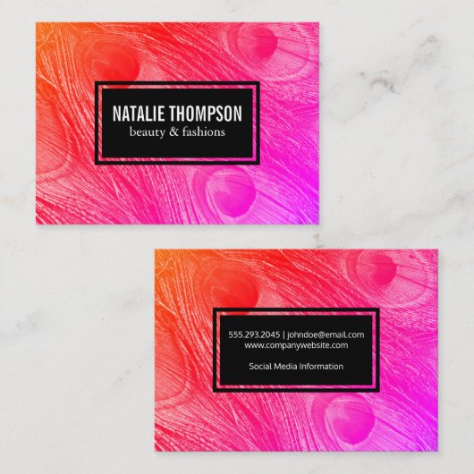 Modern Bright Peacock Feathers Visitekaartje (Voorkant / Achterkant)