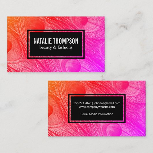 Modern Bright Peacock Feathers Visitekaartje (Voorkant / Achterkant)