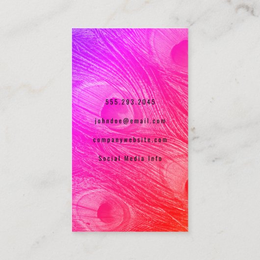 Modern Bright Peacock Feathers Visitekaartje (Achterkant)