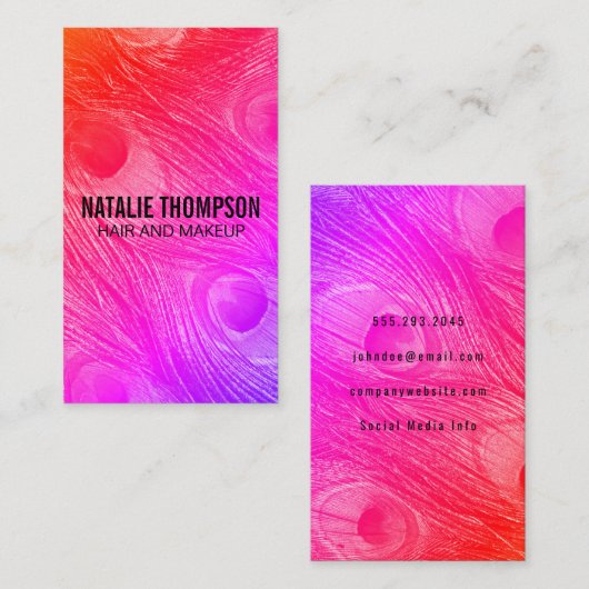 Modern Bright Peacock Feathers Visitekaartje (Voorkant / Achterkant)