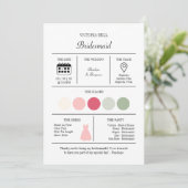 Modern Bright Pink Bridesmaid Information Card Kaart (Staand voorkant)