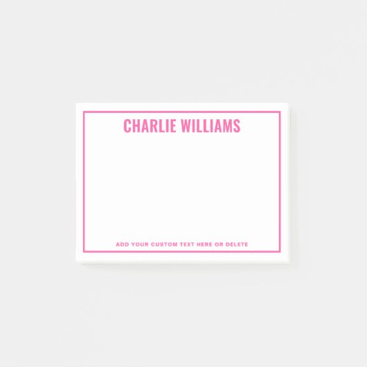 Modern bright pink name border post-it® notes (Voorkant)