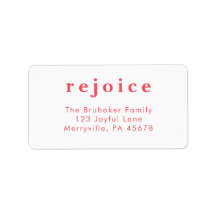 Modern Bright Red Rejoice Christmas Card Address