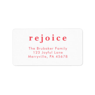 Modern Bright Red Rejoice Christmas Card Address Etiket