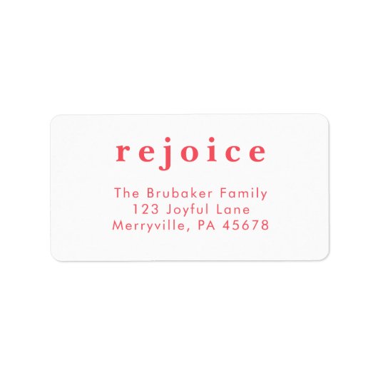 Modern Bright Red Rejoice Christmas Card Address Etiket (Voorkant)