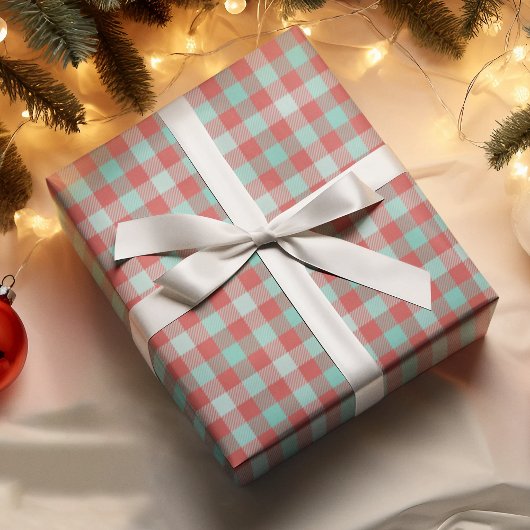 Modern Bright Rood Blauwgroen Wit Plaid Vakantie G Cadeaupapier
