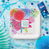 Modern Bright Waterverf Floral Mazel Tov Papieren Bordje (Feest)