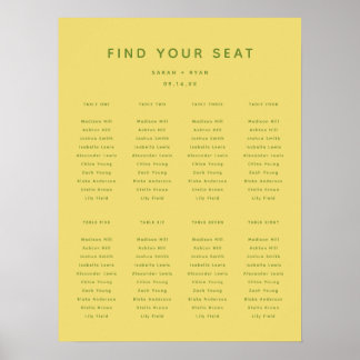 Modern Bright Yellow Wedding 8-Table Seating Chart Poster
