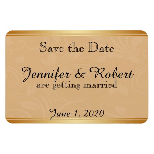 Modern Brons Bloemen Bruiloft Save the Date Magneet (Horizontaal)